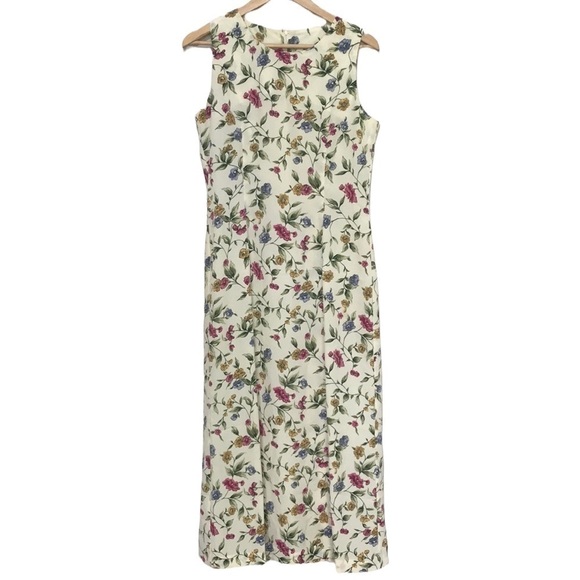 Vintage Dresses & Skirts - Vintage Em Elle sleeveless floral maxi dress size 8 cream